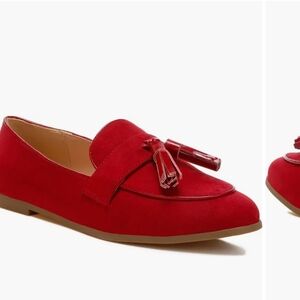 Elegant Red Tassel Loafers for Women